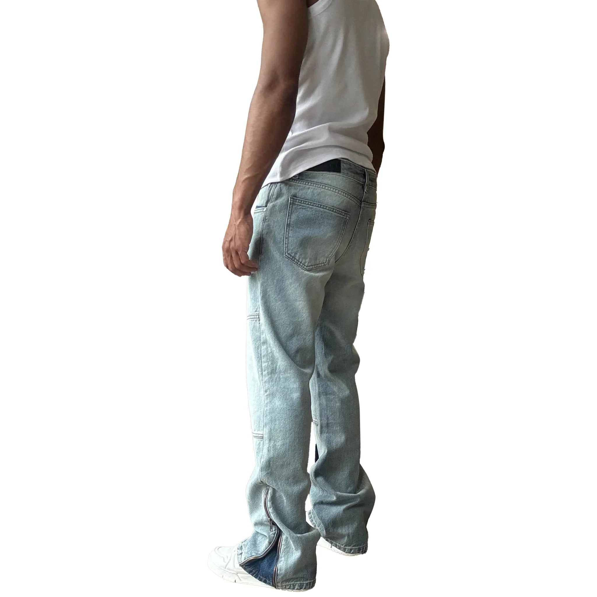 Back View of Bénir Clothing Zip Flare Sky Blue Jeans ZIPHEM-BLU